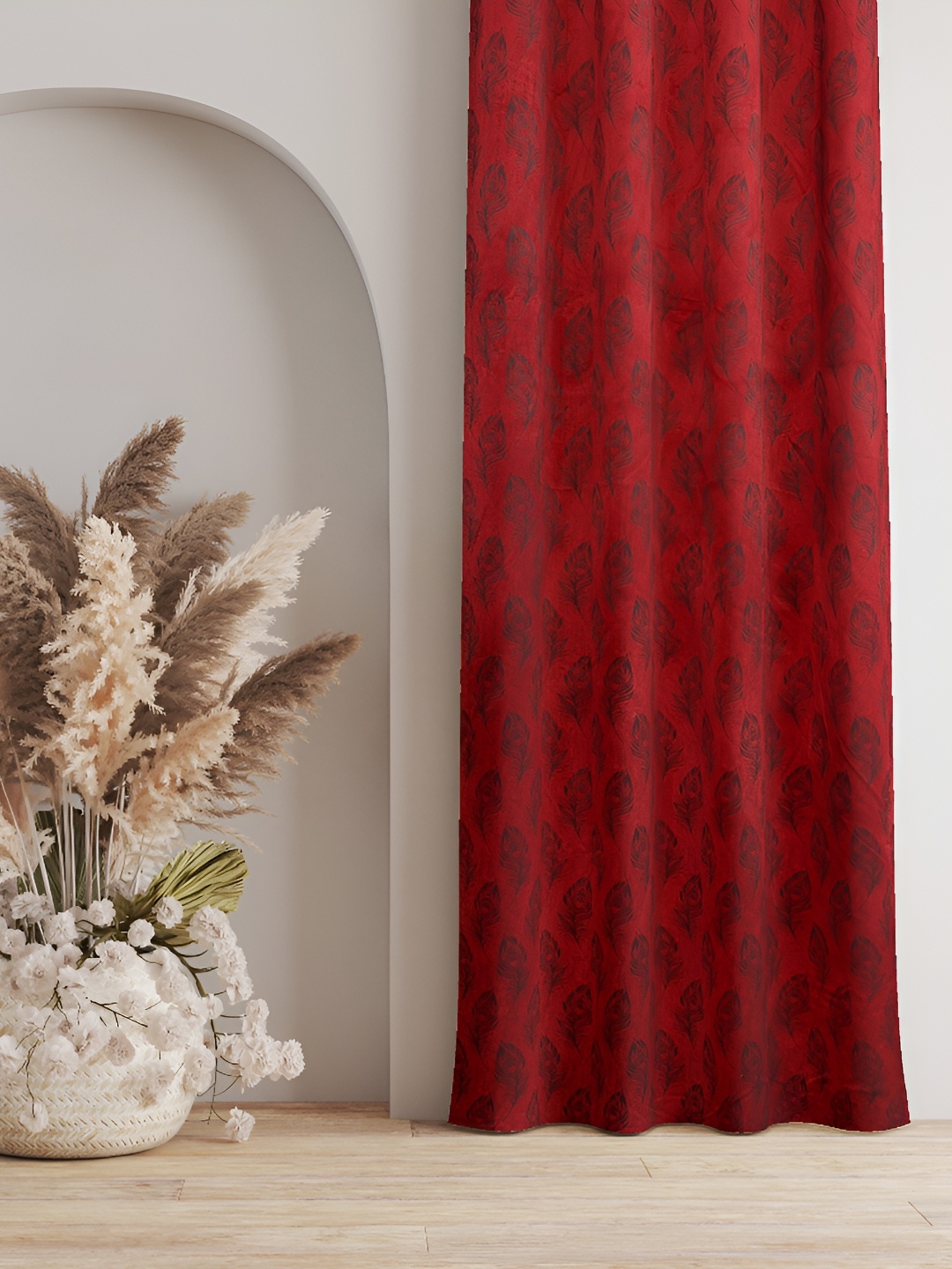 

Galaxy Home Decor Maroon Set of 2 Floral Room Darkening Long Door Curtain