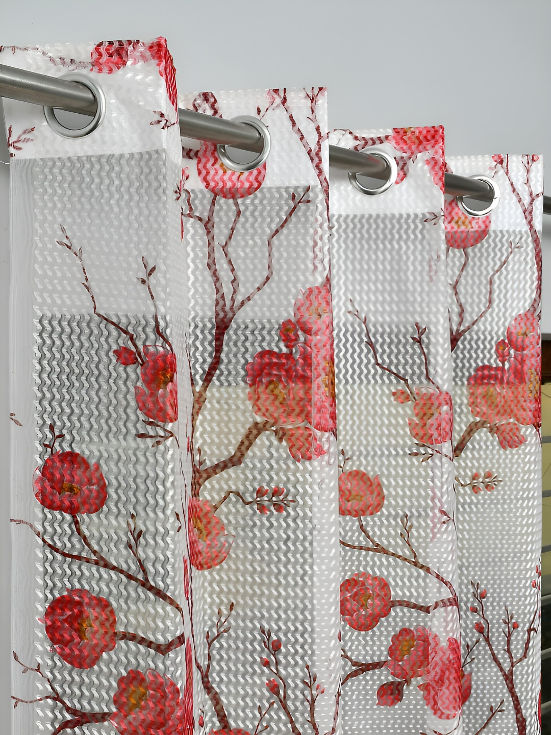 

Galaxy Home Decor Maroon & White 4Pcs Floral Room Darkening Long Door Curtains