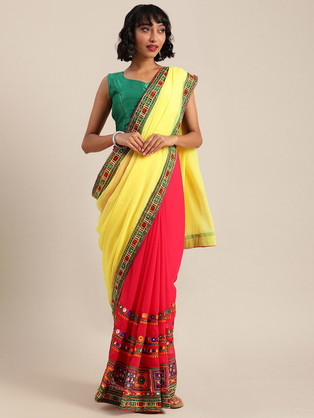 

Mitera Floral Pure Georgette Half And Half Saree, Yellow