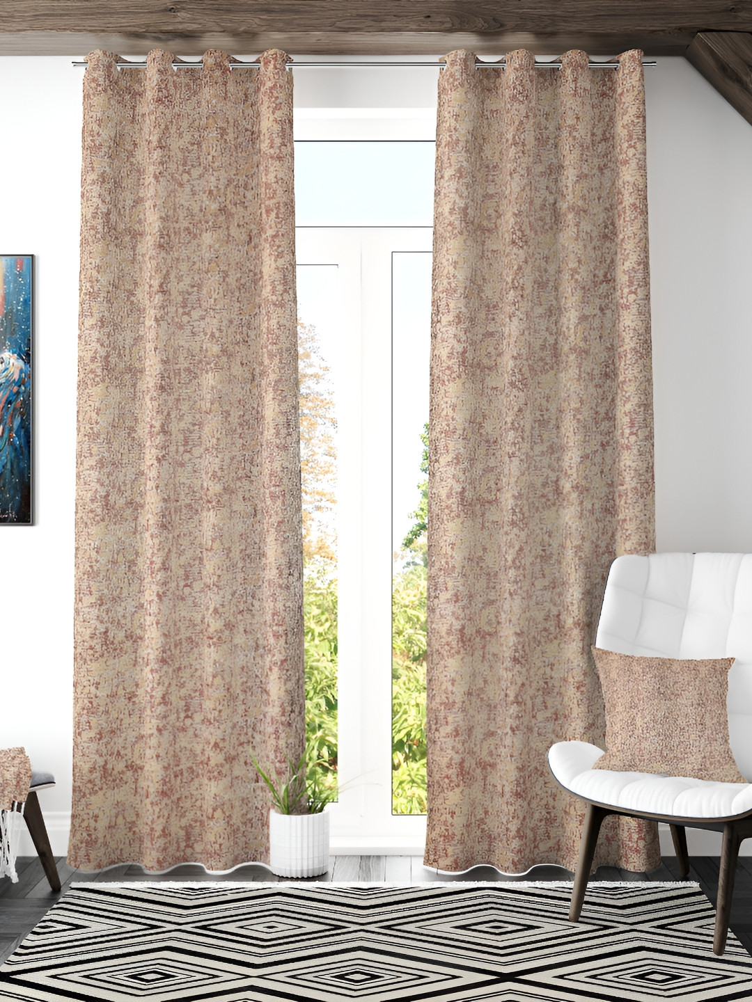 

Galaxy Home Decor Maroon 2 Pieces Abstract Room Darkening Long Door Curtains