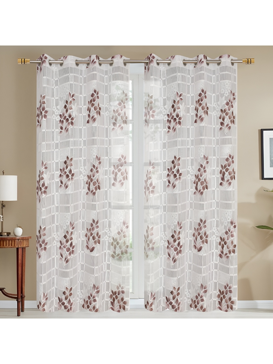 

Galaxy Home Decor Brown & White 2 Pcs Floral Room Darkening Long Door Curtain