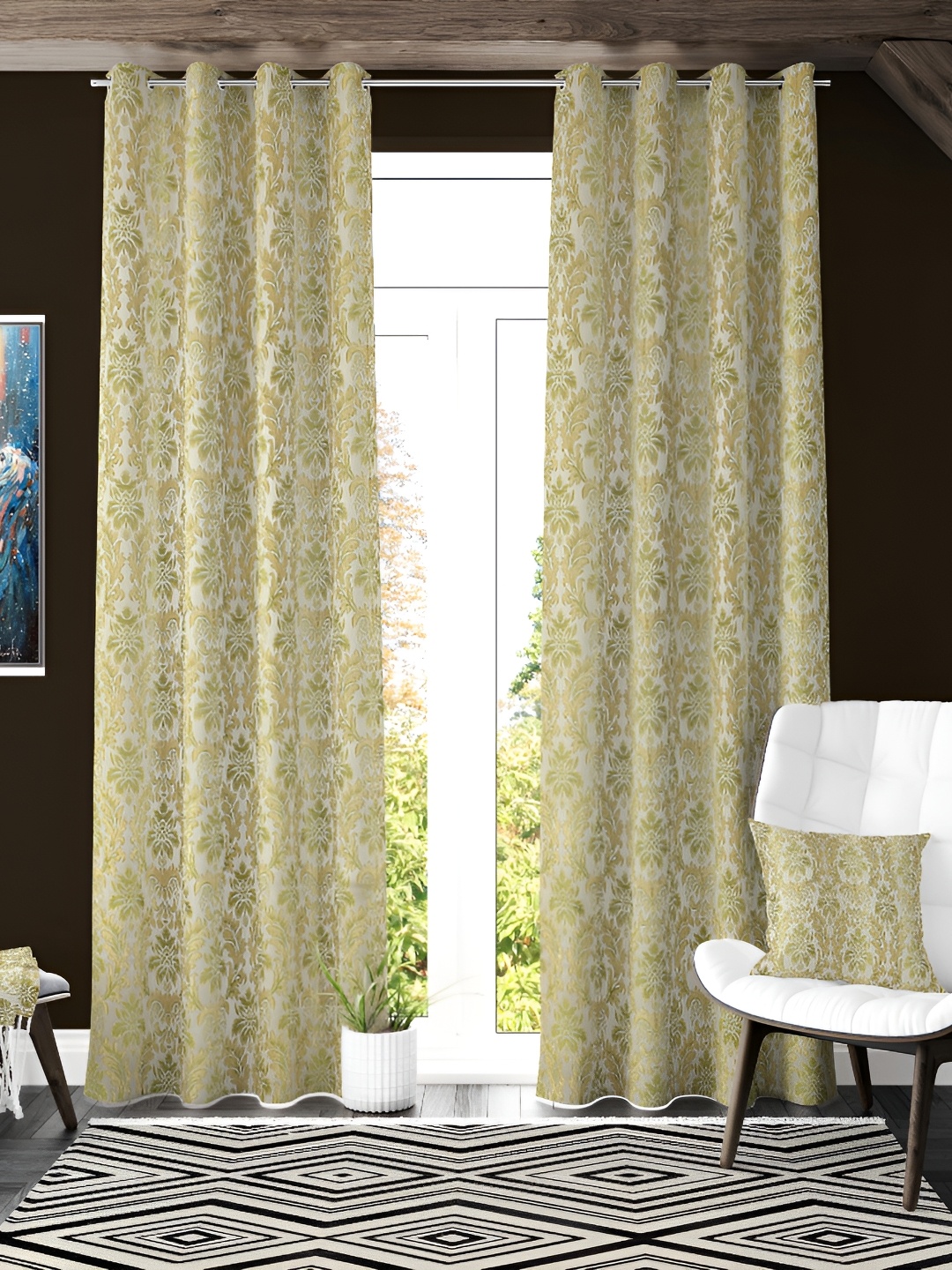 

Galaxy Home Decor Green 2 Pieces Floral Room Darkening Window Curtain