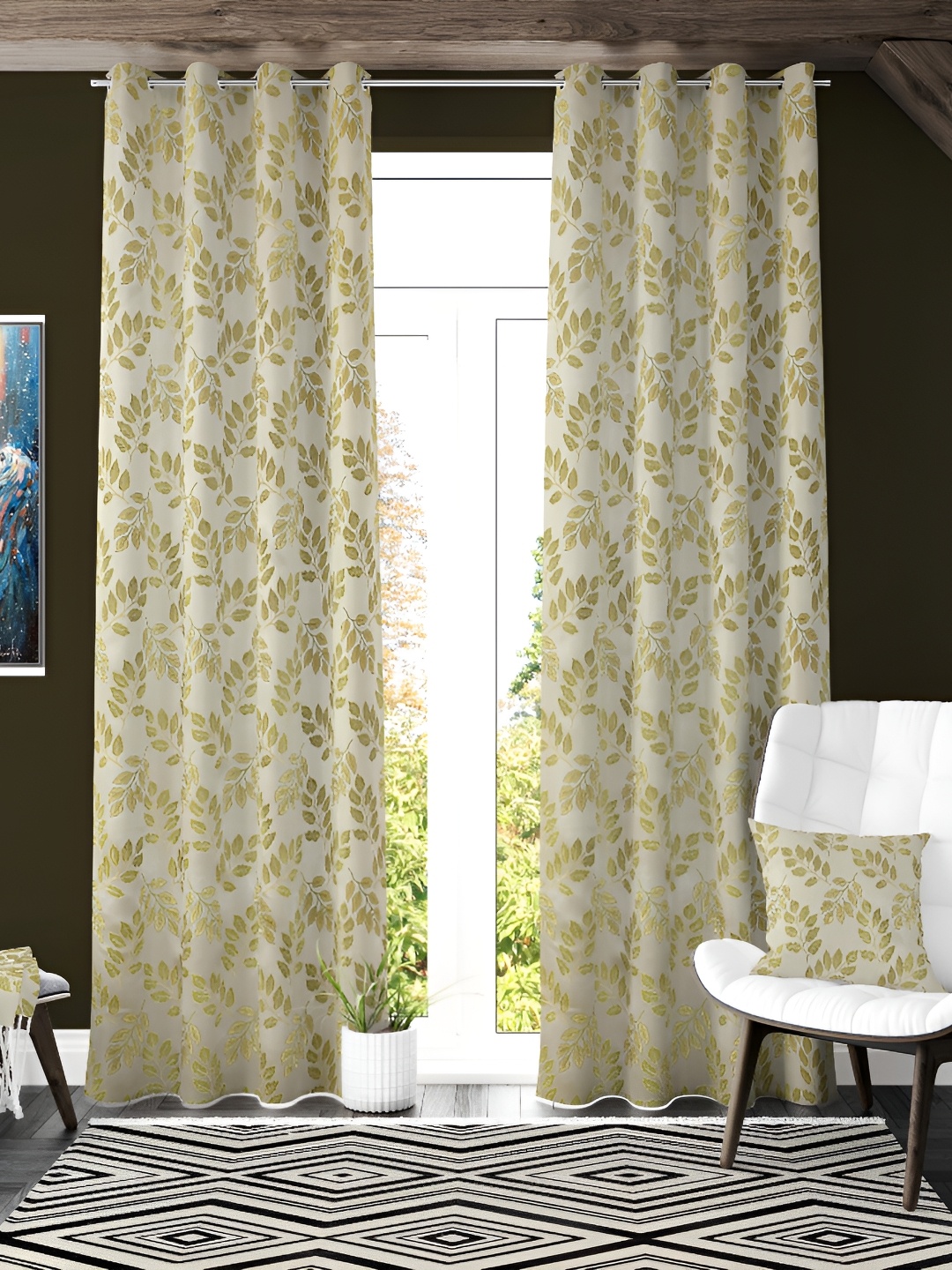 

Galaxy Home Decor Green Set of 2 Floral Room Darkening Long Door Curtain