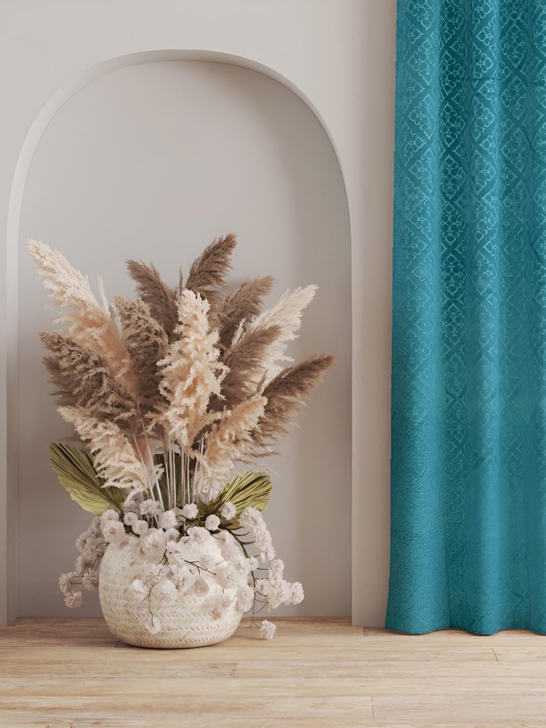 

Galaxy Home Decor Turquoise Blue Set of 2 Floral Room Darkening Window Curtain