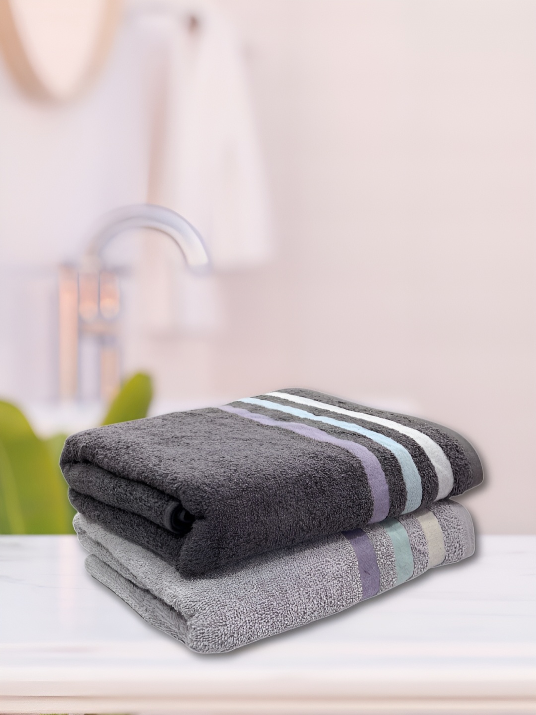 

eurospa Grey & Grey Melange 2 Pieces Terry Cotton 480 GSM Towel Set