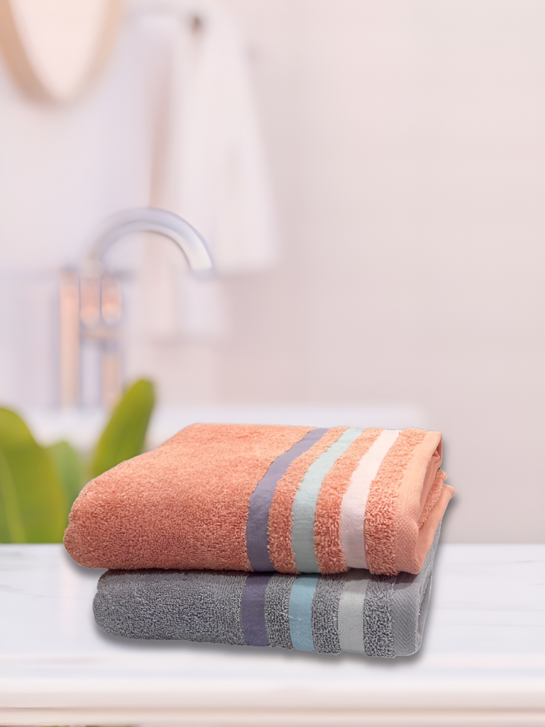

eurospa Grey & Orange 2 Pieces Terry Cotton 480 GSM Towel Set