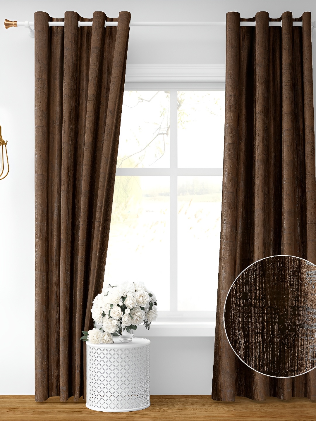 

Galaxy Home Decor Coffee Brown Floral Room Darkening Long Door Curtain