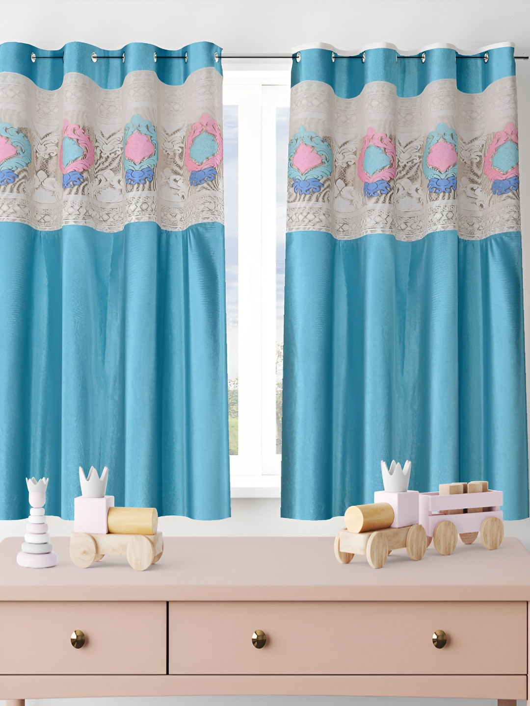 

Galaxy Home Decor Turquoise Blue Floral Room Darkening Long Door Curtain
