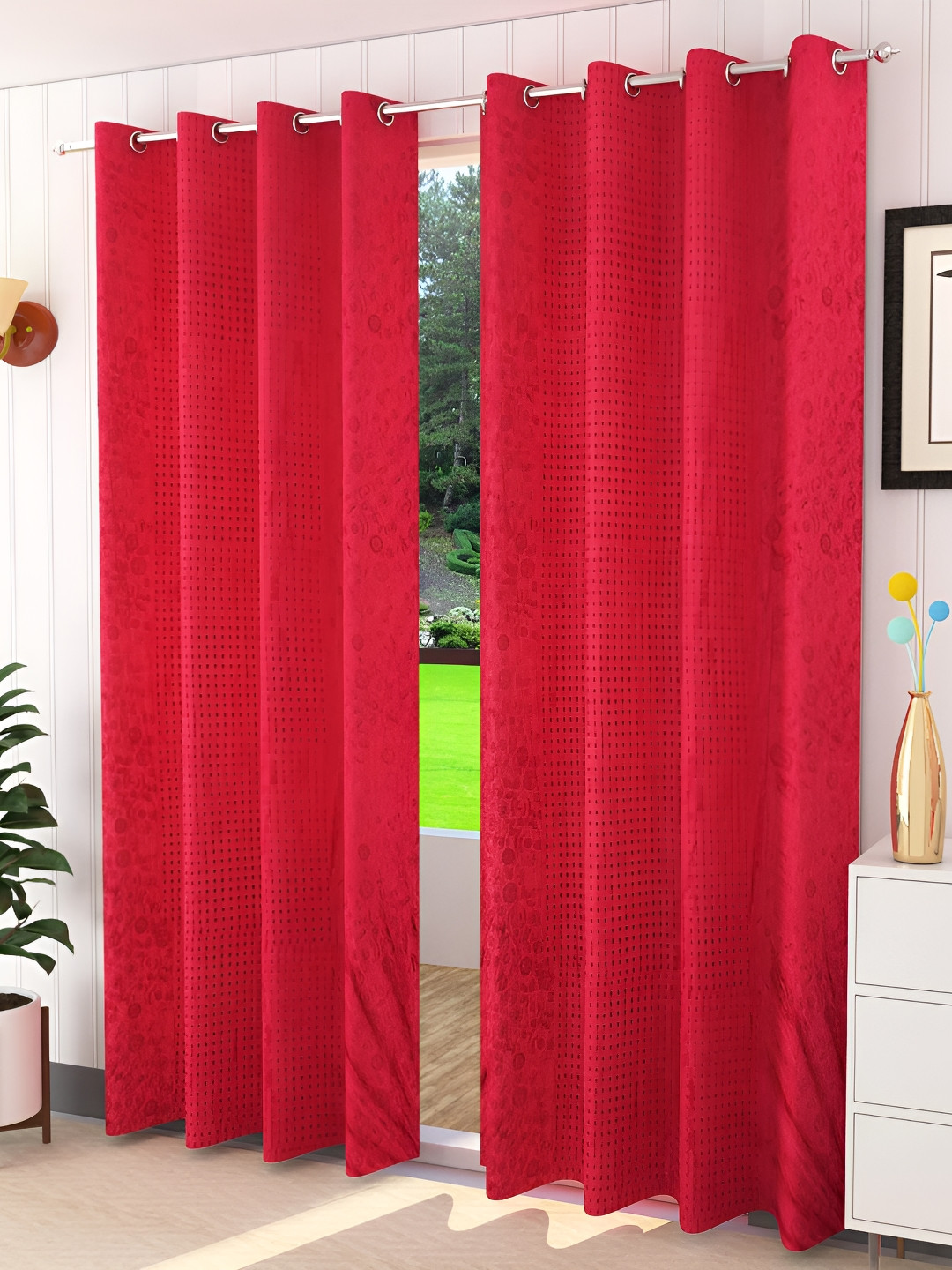 

Galaxy Home Decor Maroon Floral Room Darkening Long Door Curtain