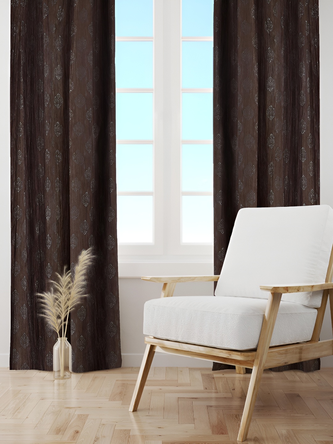 

Galaxy Home Decor Brown Set of 3 Floral Room Darkening Window Curtain