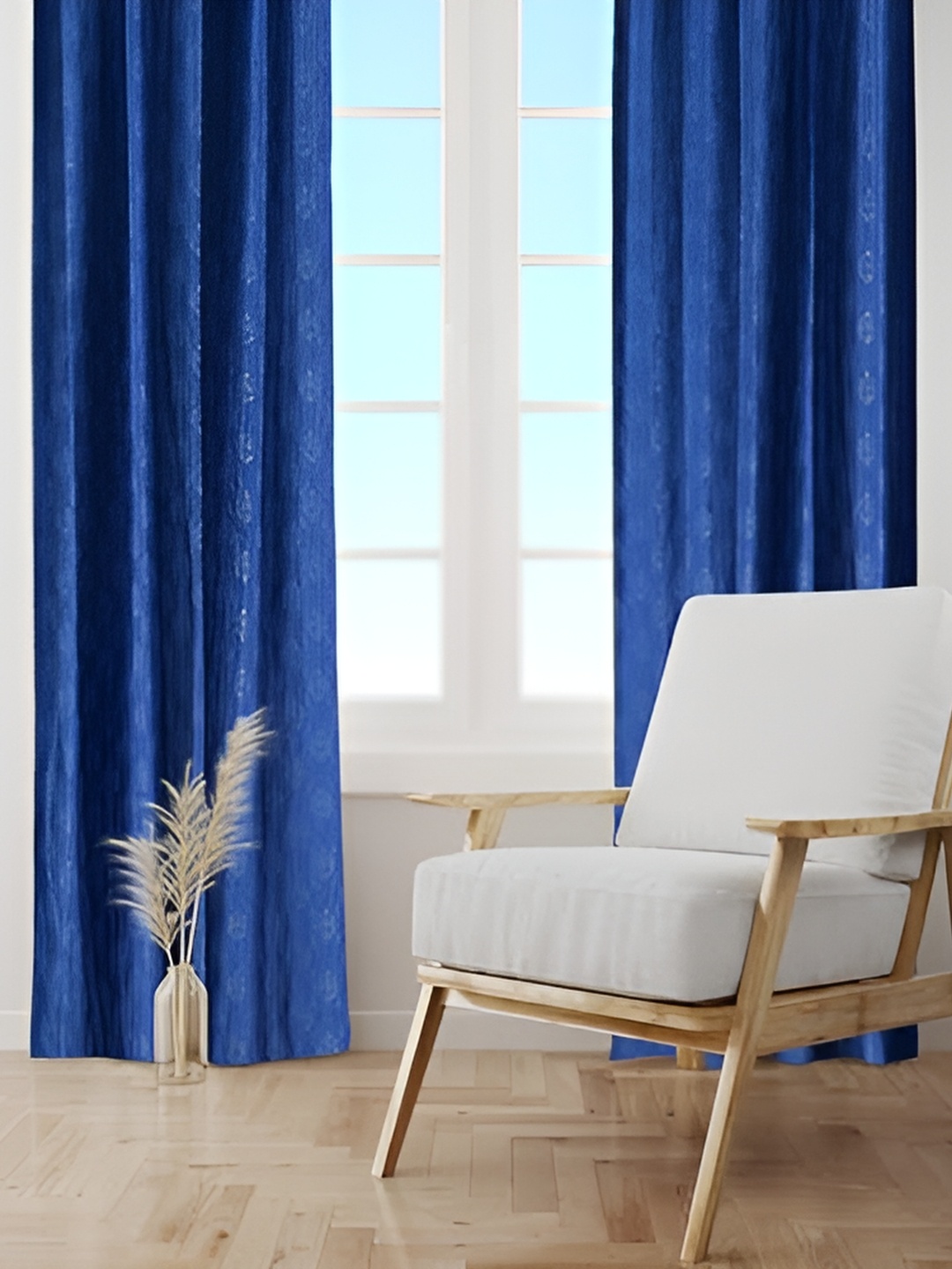 

Galaxy Home Decor Navy Blue Set of 2 Floral Room Darkening Window Curtain