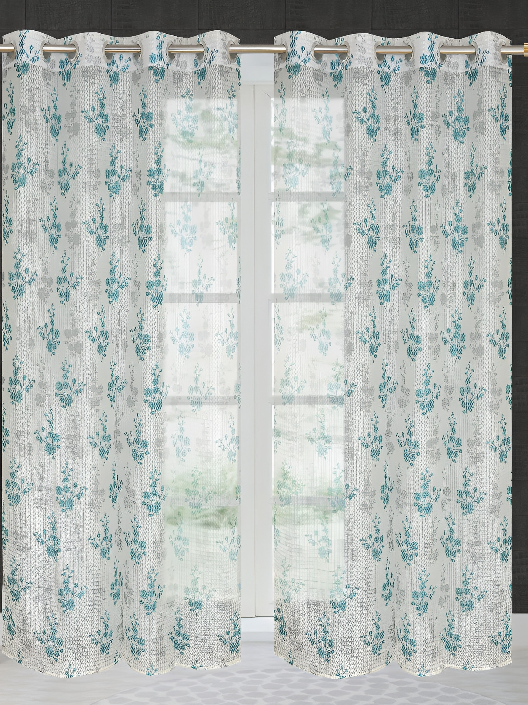

Galaxy Home Decor Turquoise Blue 2Pcs Floral Room Darkening Long Door Curtains