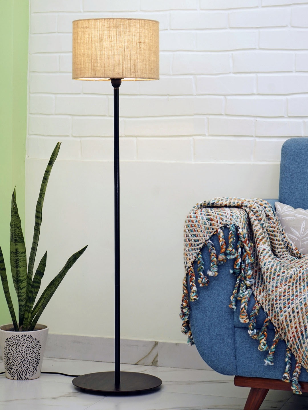 

Crosscut Minimalist Beige Metal Cylinder Shaped Floor Lamp