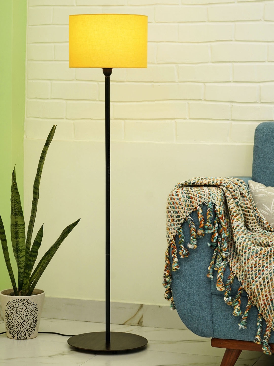 

Crosscut Minimalist Yellow & Black Metal Cylinder Shaped Floor Lamp With
