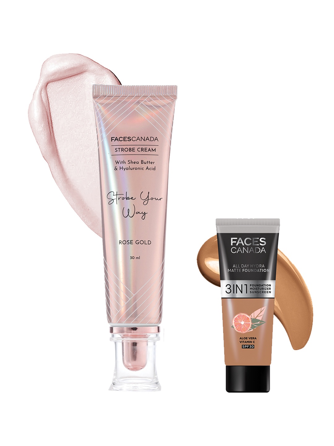 

FACES CANADA Rose Glow Kit - Strobe Cream 30 ml & All Day Hydra Matte Foundation 15 ml, Tan