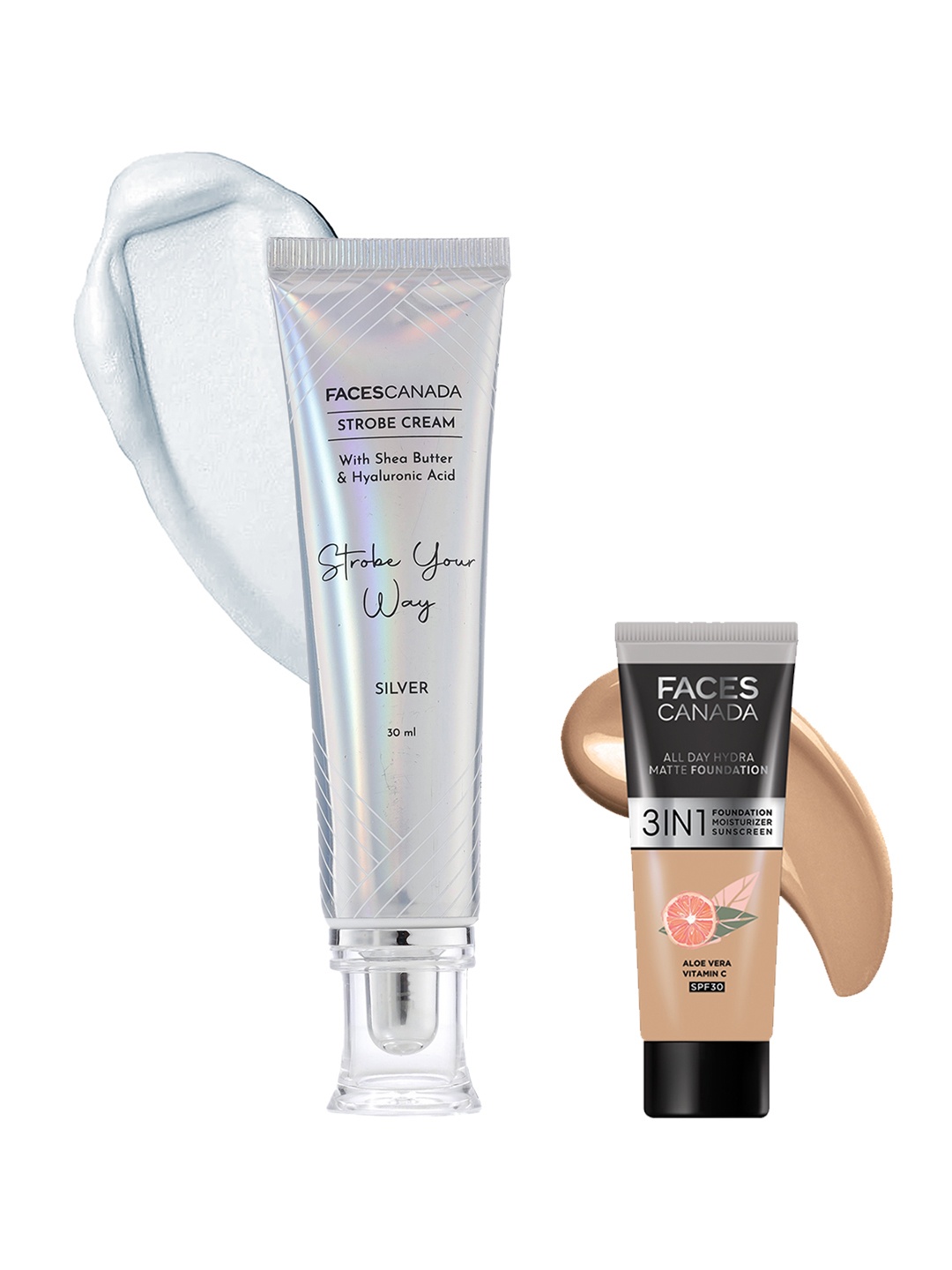 

FACES CANADA Celeb Glow Kit - Strobe Cream 30 ml & All Day Hydra Matte Foundation 15 ml, Nude