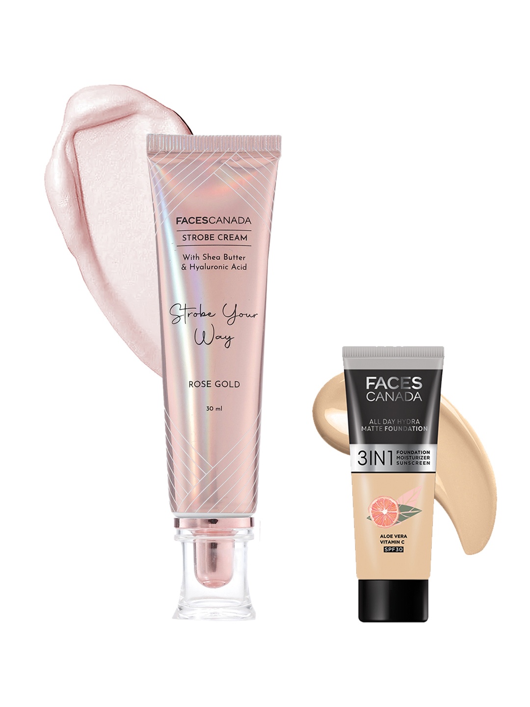 

FACES CANADA Rose Glow Kit - Strobe Cream 30 ml & All Day Hydra Matte Foundation 15 ml, Rose gold