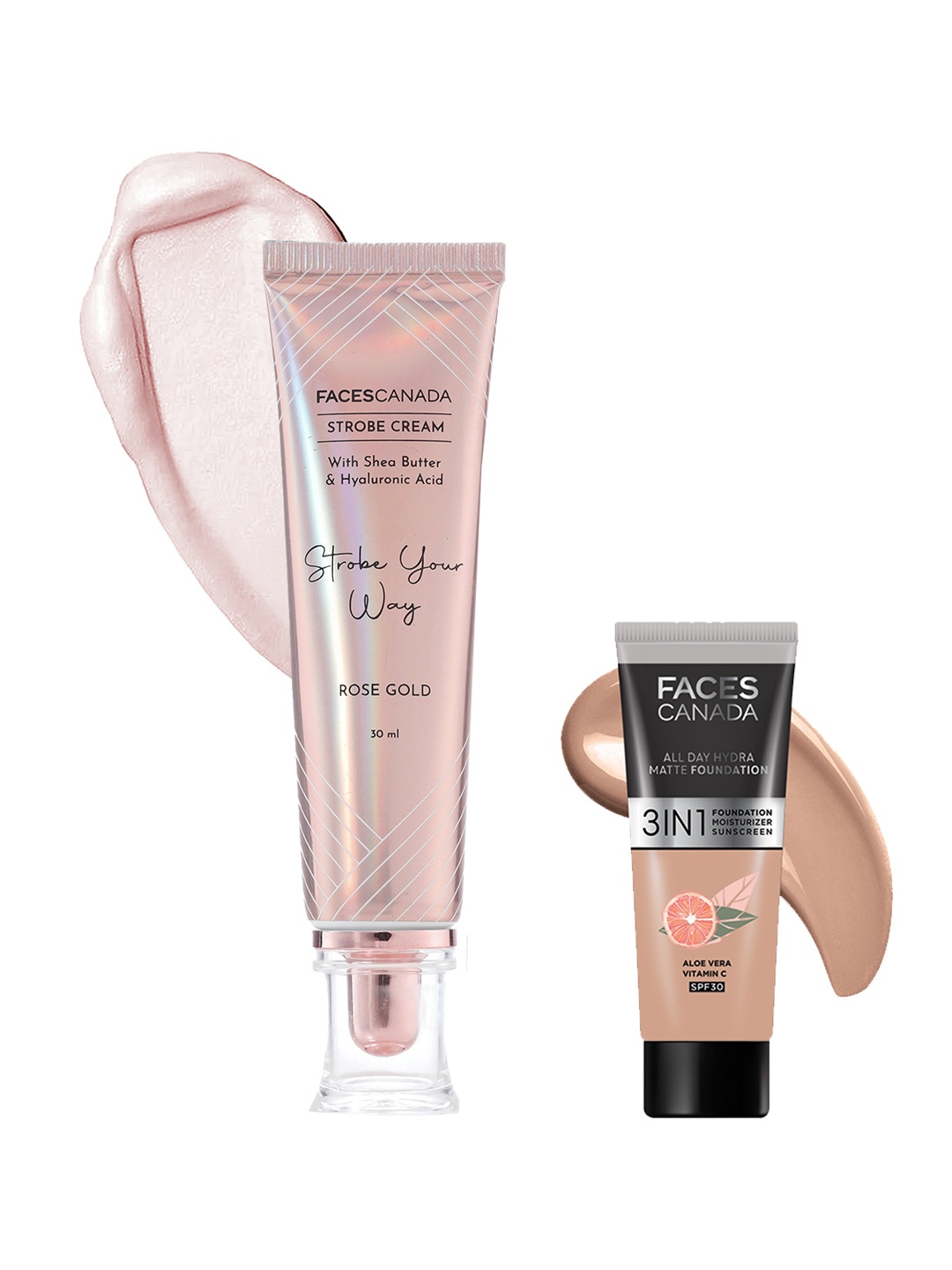 

FACES CANADA Rose Glow Kit - Strobe Cream 30 ml & All Day Hydra Matte Foundation 15 ml, Rose gold