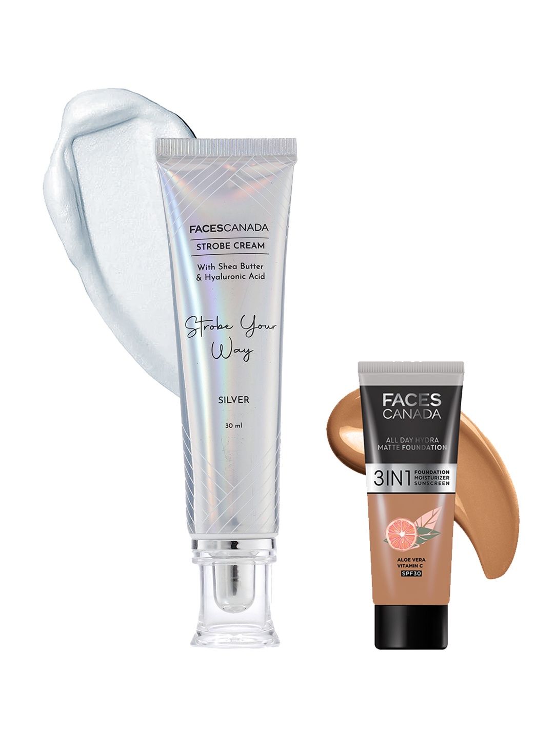 

FACES CANADA Celeb Glow Kit - Strobe Cream 30 ml & All Day Hydra Matte Foundation 15 ml, Beige