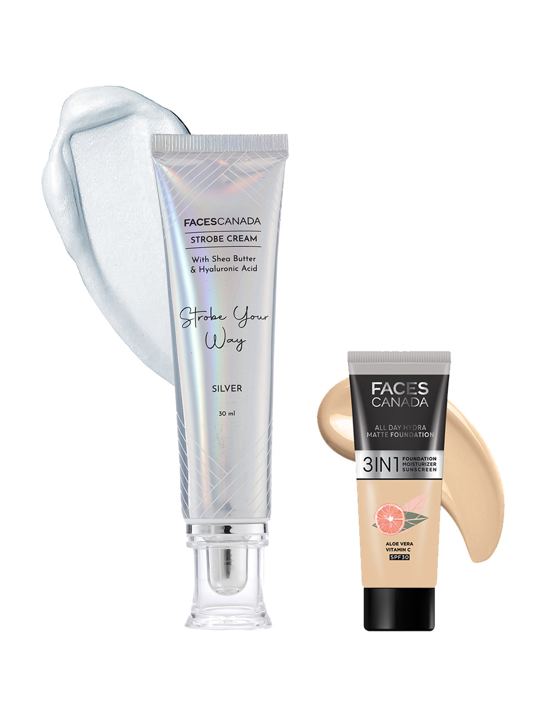 

FACES CANADA Set of Silver Strobe Cream 30ml & 3-In-1 All Day Hydra Matte Foundation 15ml
