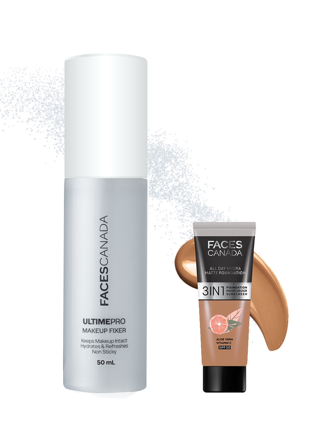 

FACES CANADA Set of Ultimate Pro Makeup Fixer 50ml & All Day Hydra Matte Foundation 15ml, Beige