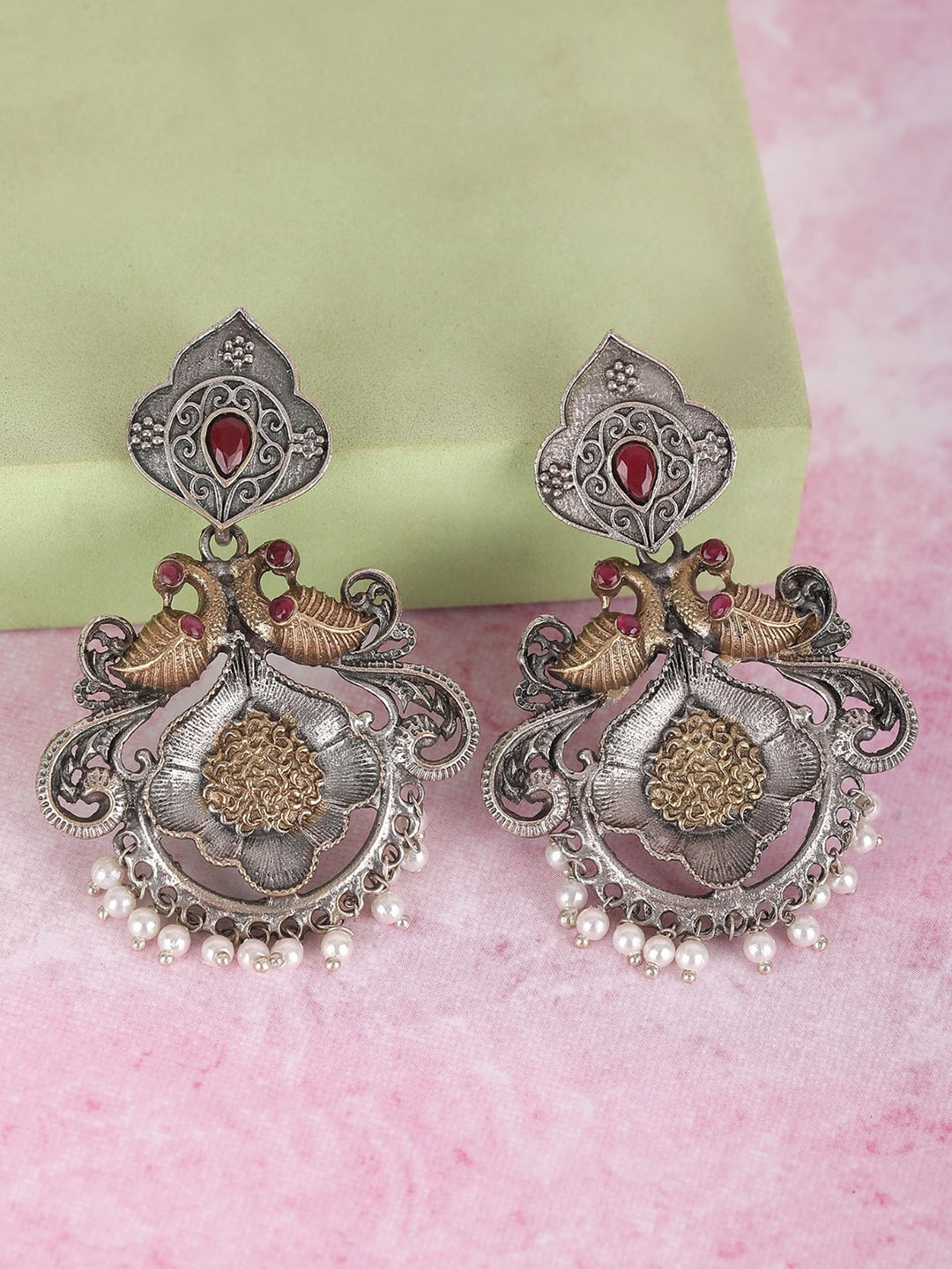 

Anouk Silver-Toned Silver-Plated Contemporary Oxidised Drop Earrings
