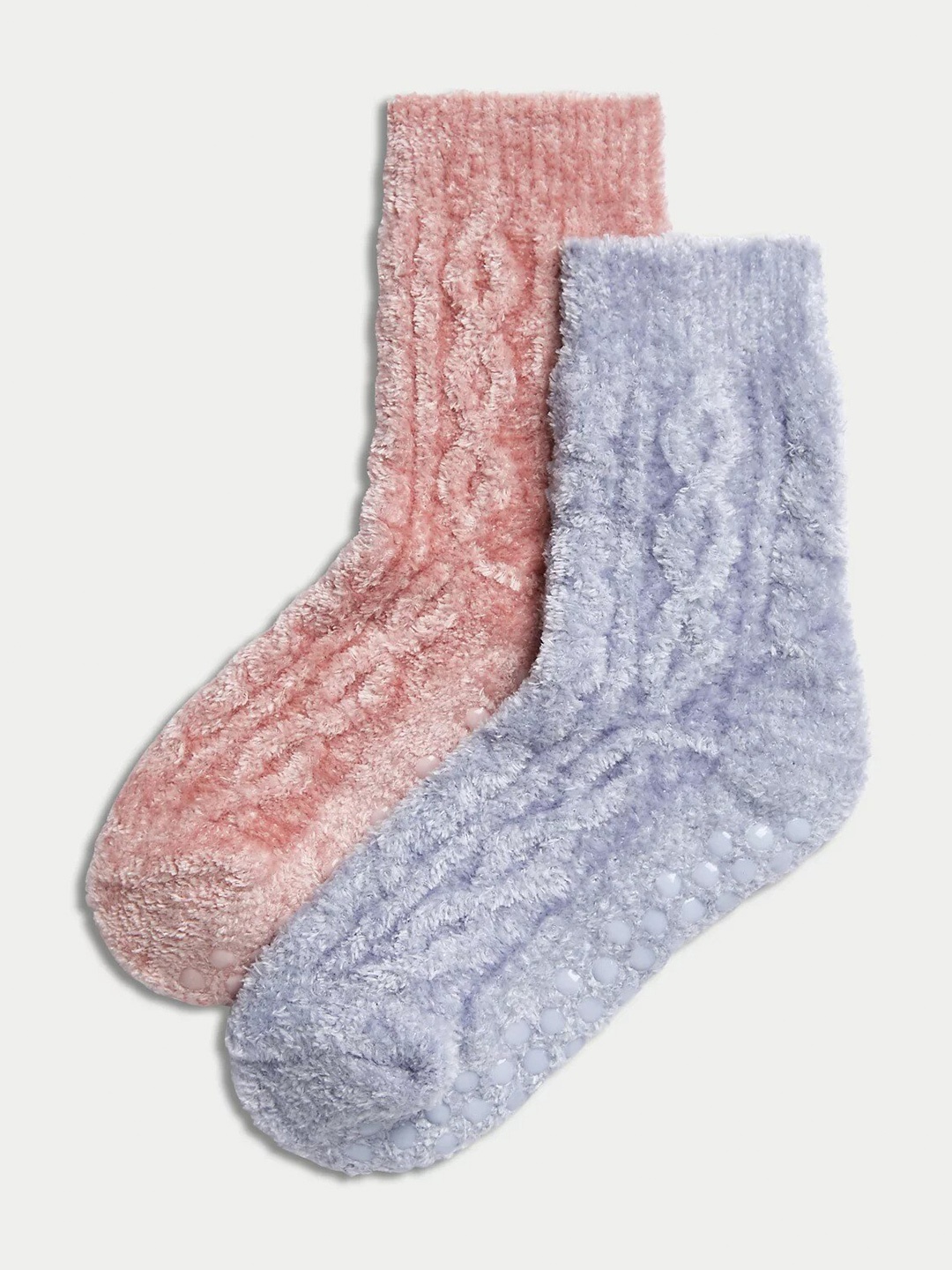 

Marks & Spencer Women Pack Of 2 Ankle Length Thermal Cable Knit Slipper Socks, Blue