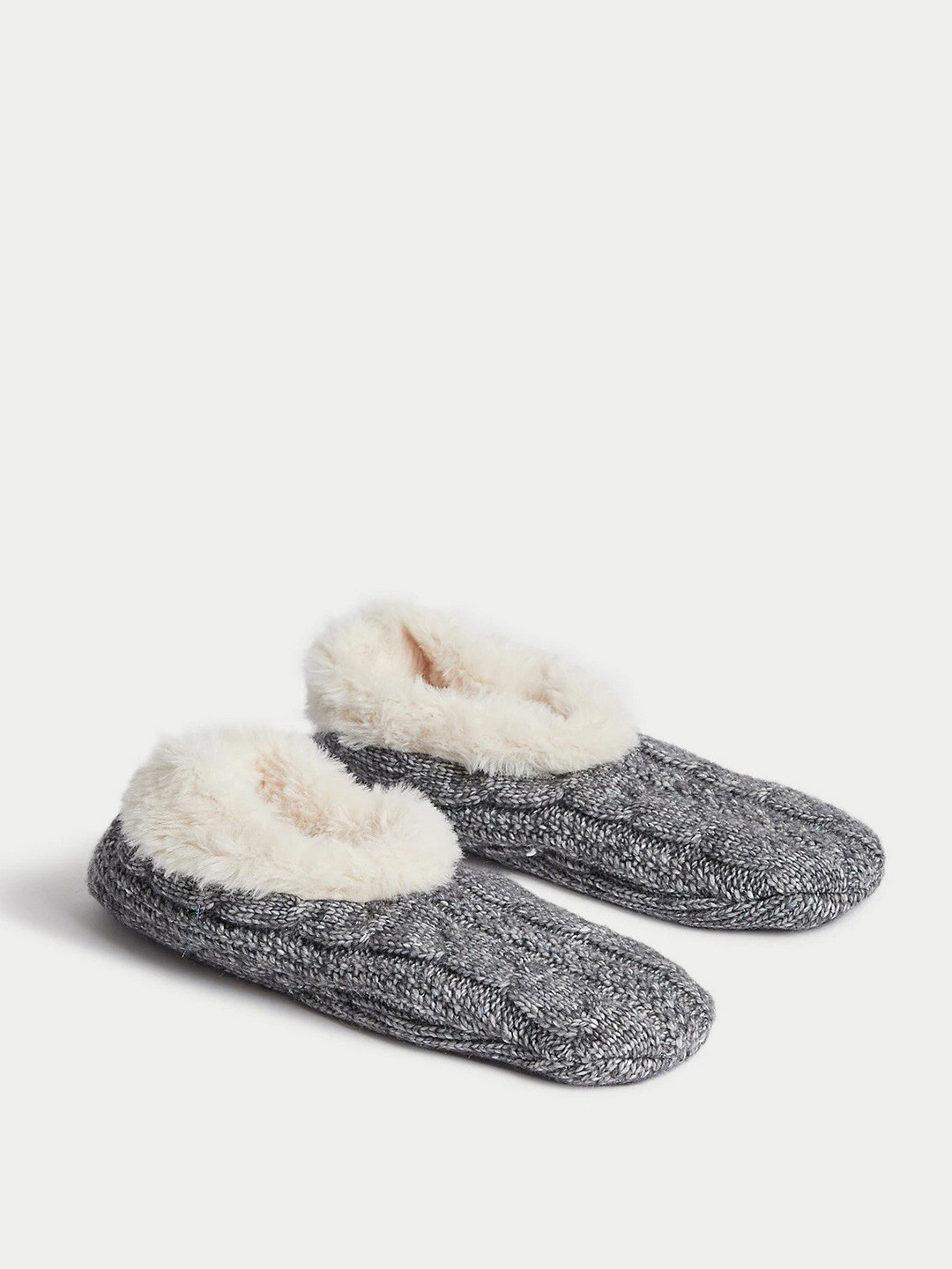 

Marks & Spencer Women Recycled Faux Fur Cable Knit Slipper Socks, Grey
