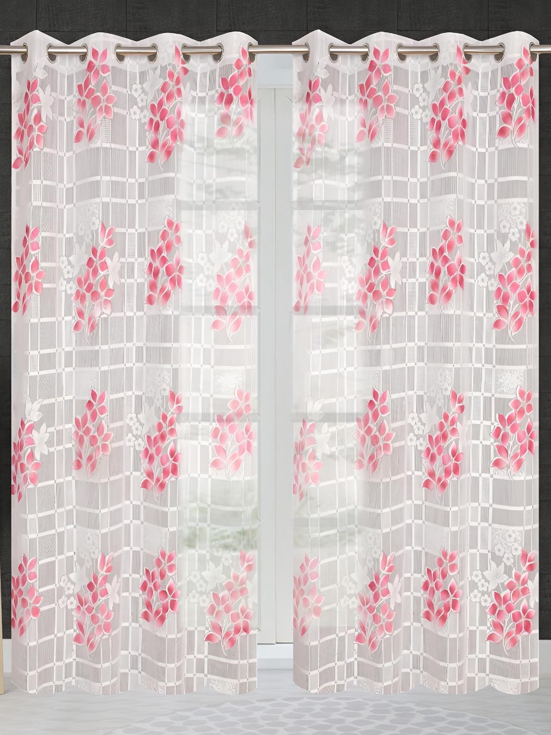 

Galaxy Home Decor Maroon Floral Room Darkening Long Door Curtain, Pink