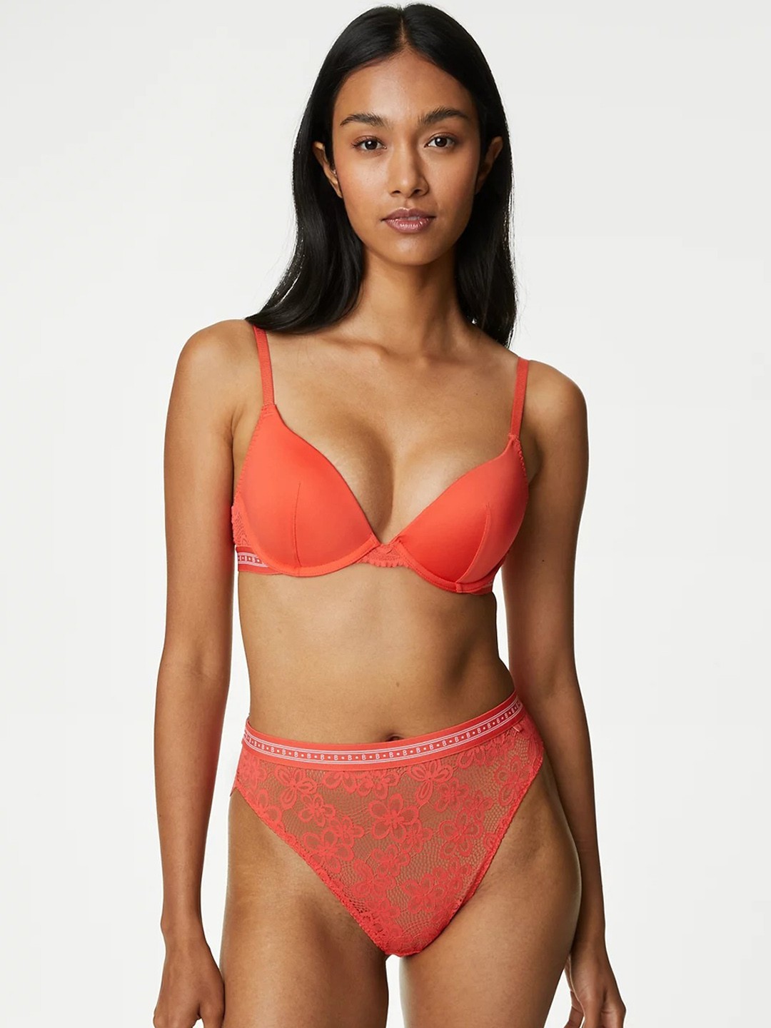 

Marks & Spencer Cleo Lace Self Design High Waisted High Leg Basic Briefs, Orange