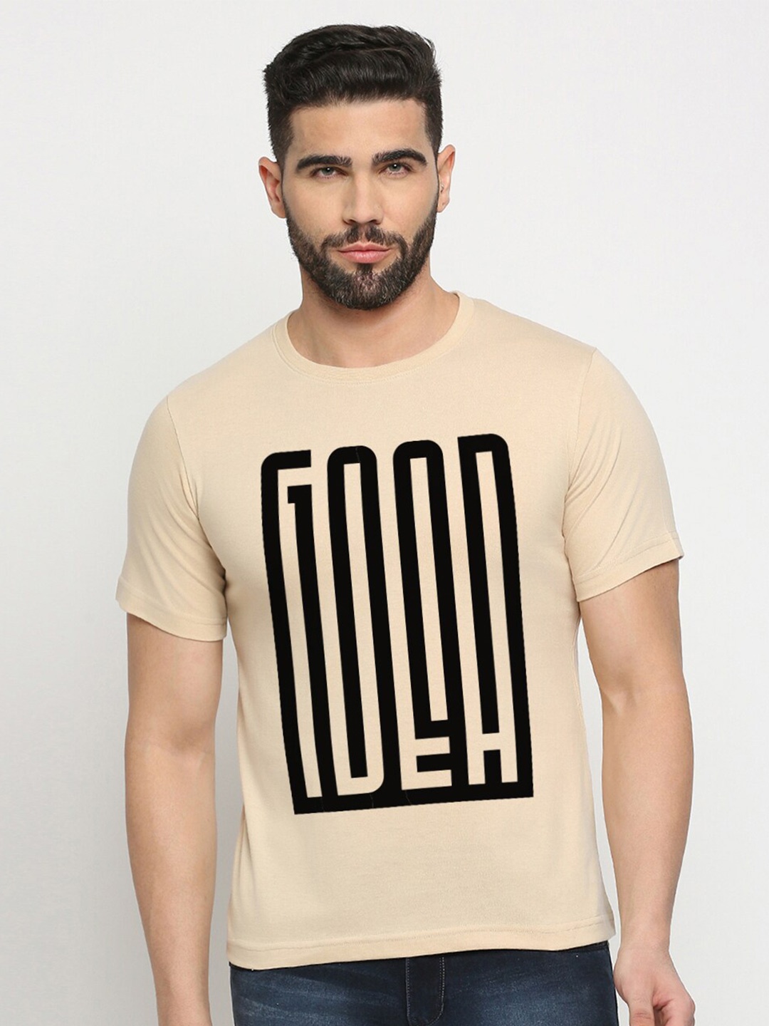 

MOD ECRU Unisex Typography Printed Cotton T-shirt, Cream