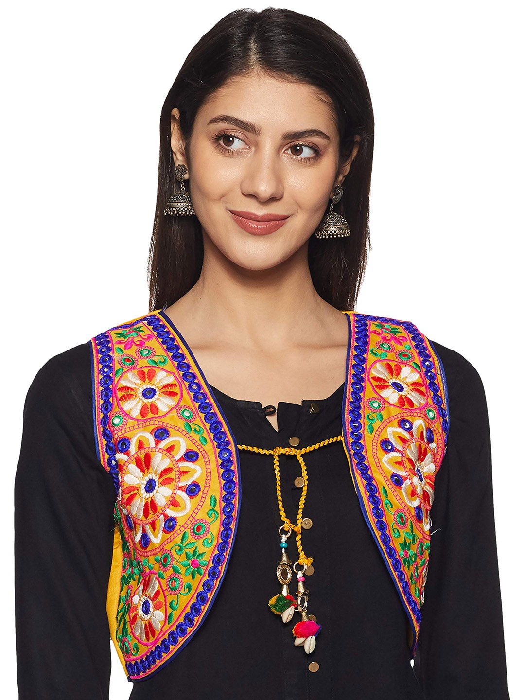 

BAESD Embroidered Cotton Crop Open Front Jacket, Yellow