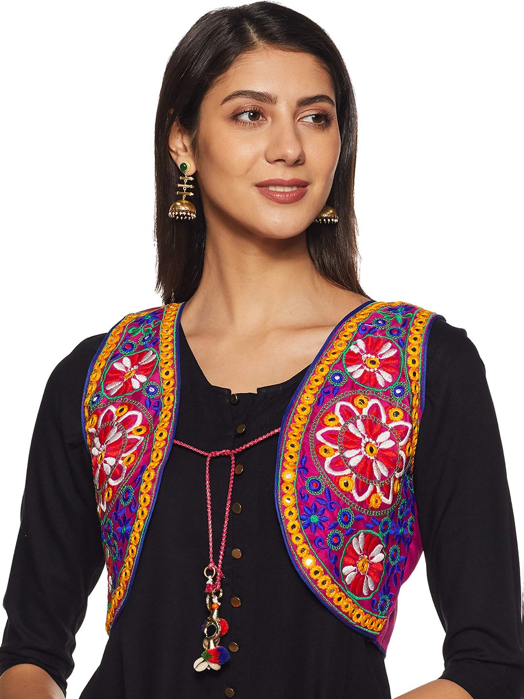 

BAESD Floral Sleeveless Crop Open Front Jacket Cotton With Embroidered, Pink