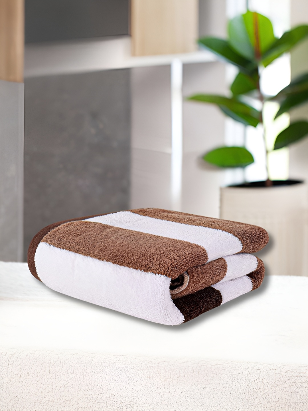 

eurospa White & Brown Striped Terry Cotton 500 GSM Towel Set
