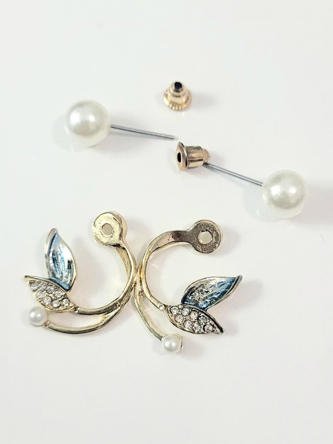 

Krelin Gold-Plated Stainless Steel Beads Beaded Leaf Shaped Studs Earrings