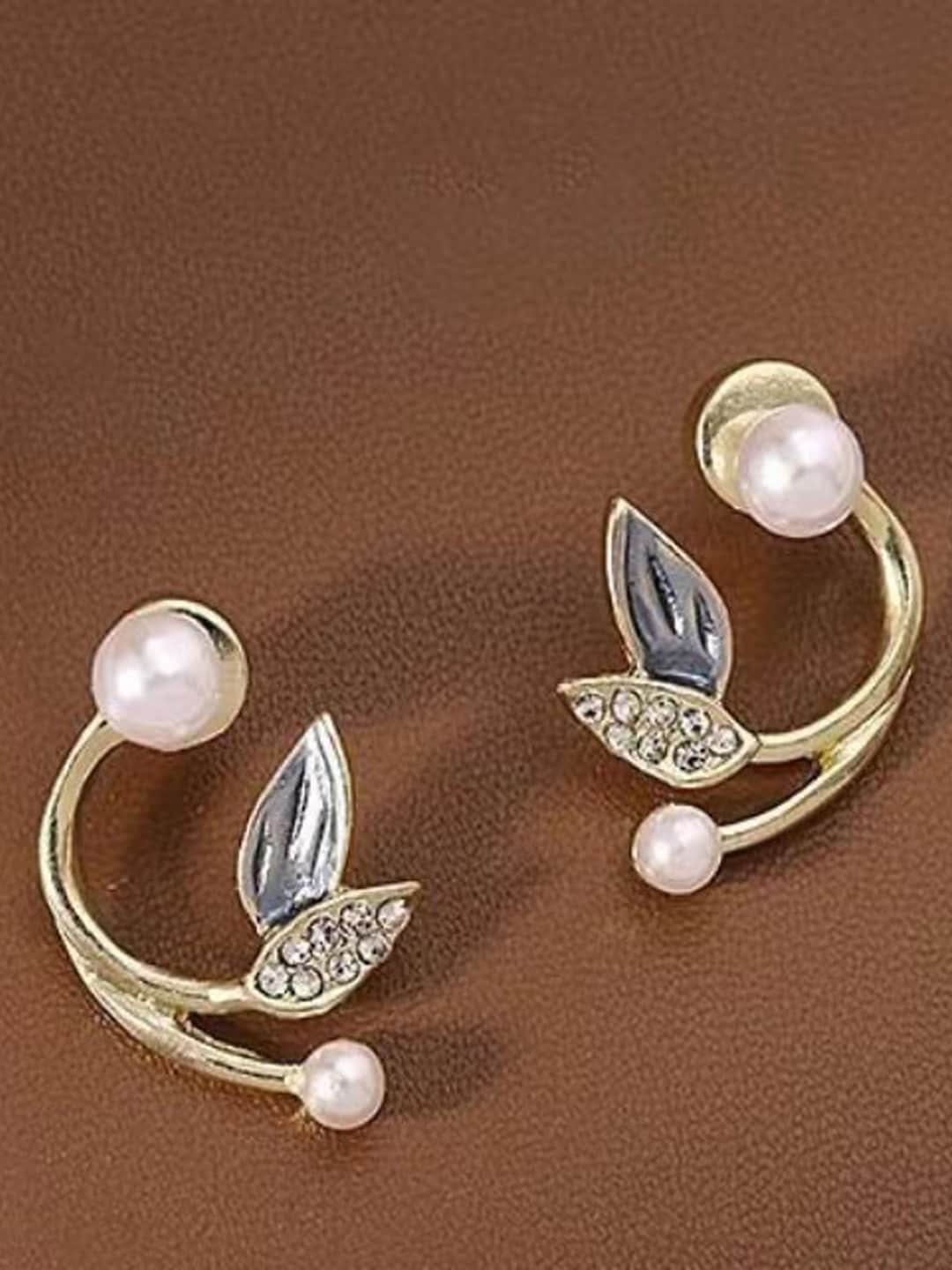 

Krelin Gold-Plated Stainless Steel Beads Beaded Leaf Shaped Studs Earrings