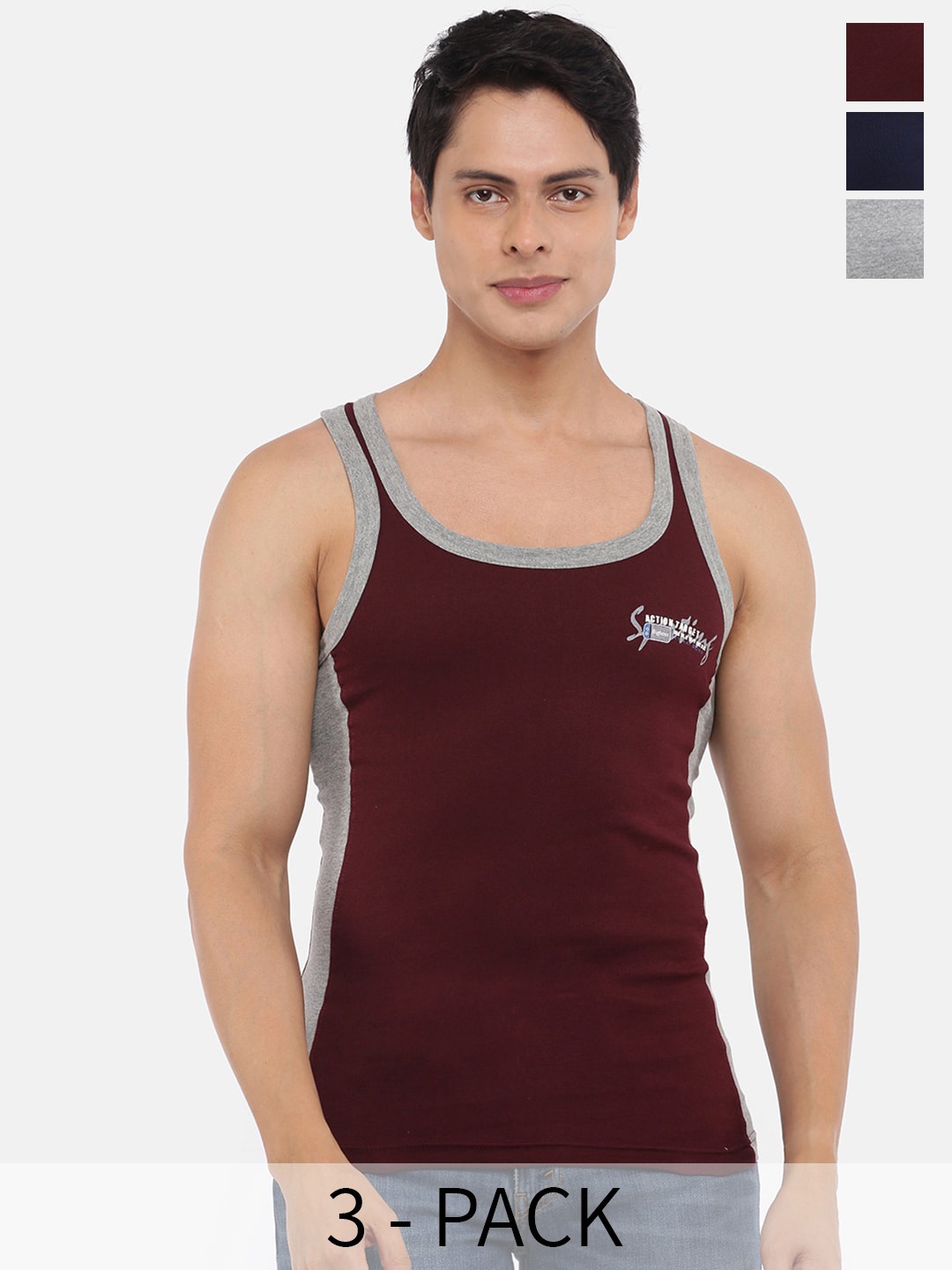 

Dollar Bigboss Pack Of 3 Assorted Cotton Sleeveless Innerwear Vests