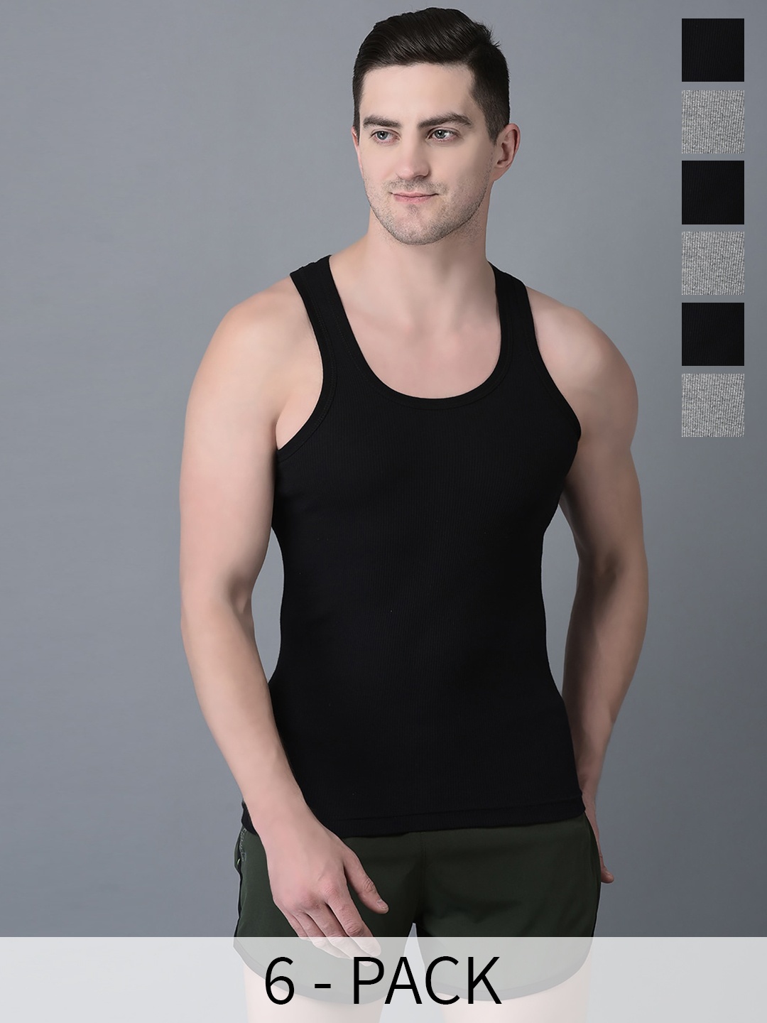 

Dollar Bigboss Pack Of 6 Sleeveless Cotton Innerwear Vests, Black