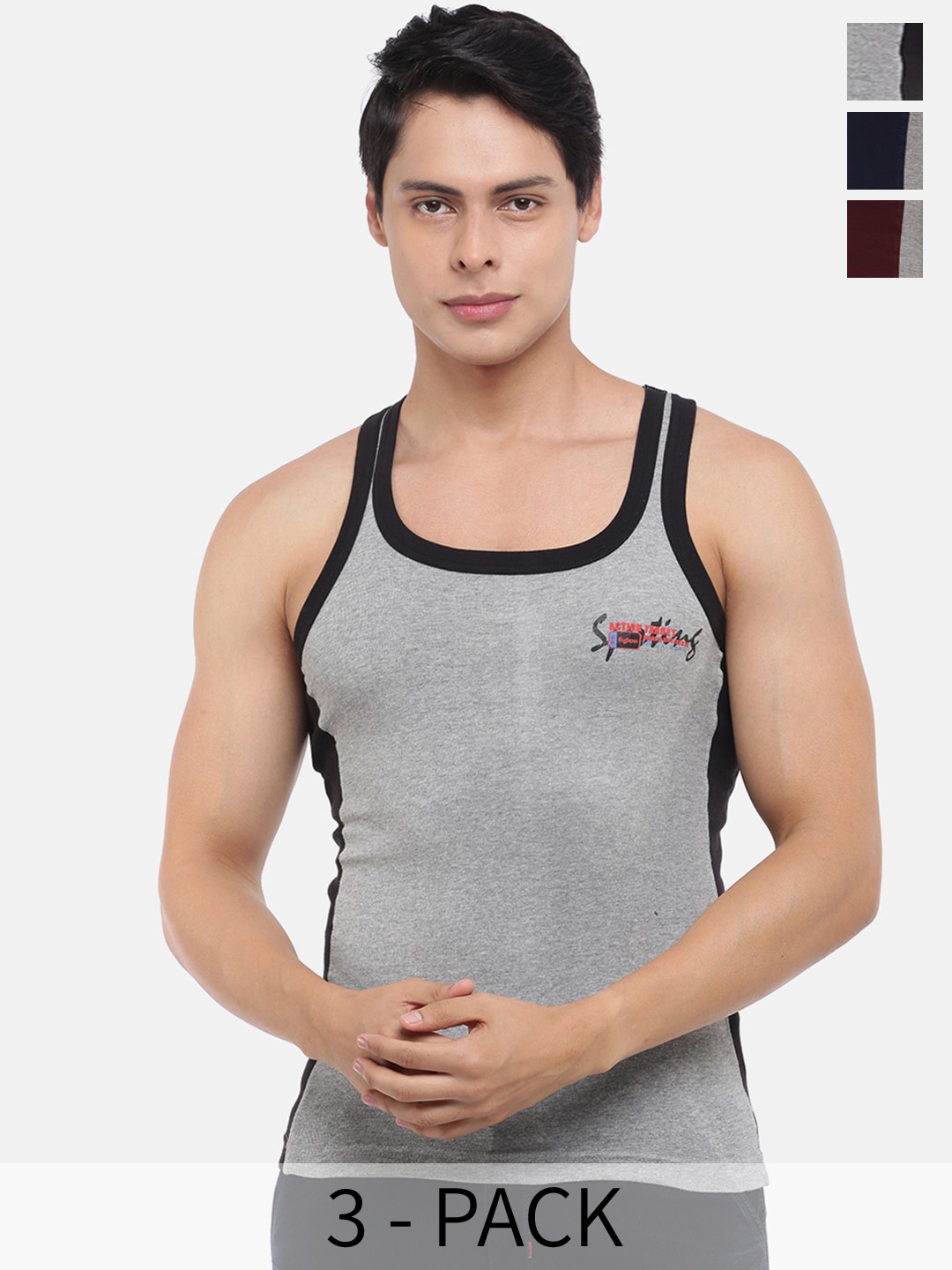 

Dollar Bigboss Pack Of 3 Cotton Sleeveless Innerwear Vests, Multi