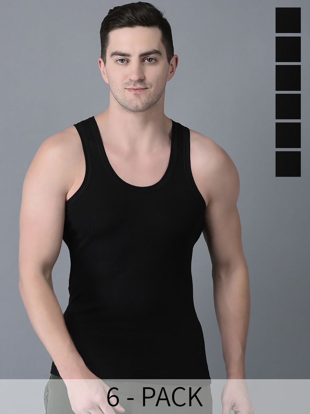 

Dollar Bigboss Pack Of 6 Cotton Innerwear Vests-MBVE-07-HTCH-BLK-PO6-S24, Black