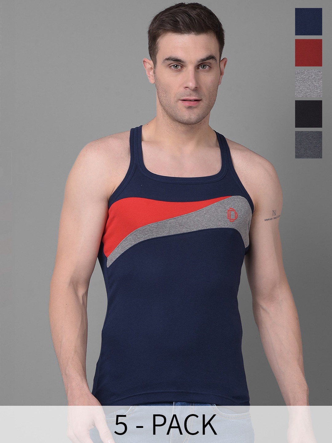 

Dollar Bigboss Pack Of 5 Assorted Cotton Innerwear Vests MBB-12-PO5-S24