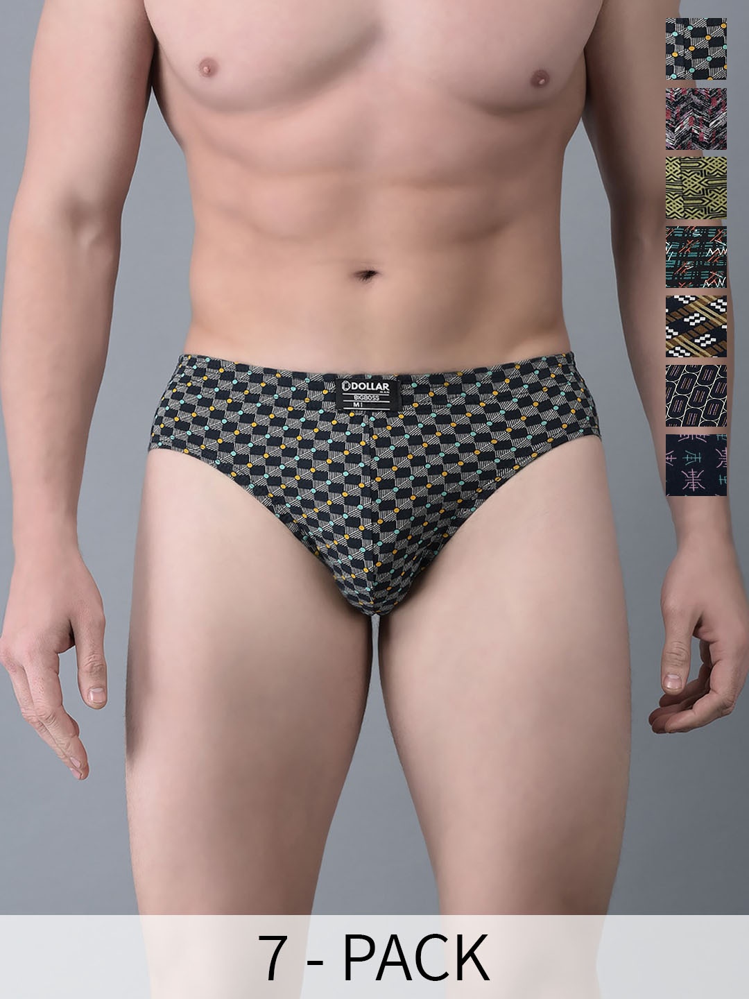 

Dollar Bigboss Pack Of 7 Printed Low Rise Hipster Assorted Briefs MBBR-09-CZYBRF-PO7-2024
