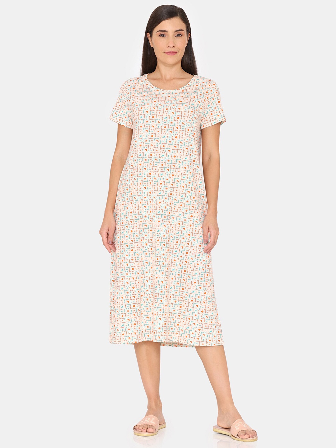 

Rosaline by Zivame Printed Nightdress, Off white