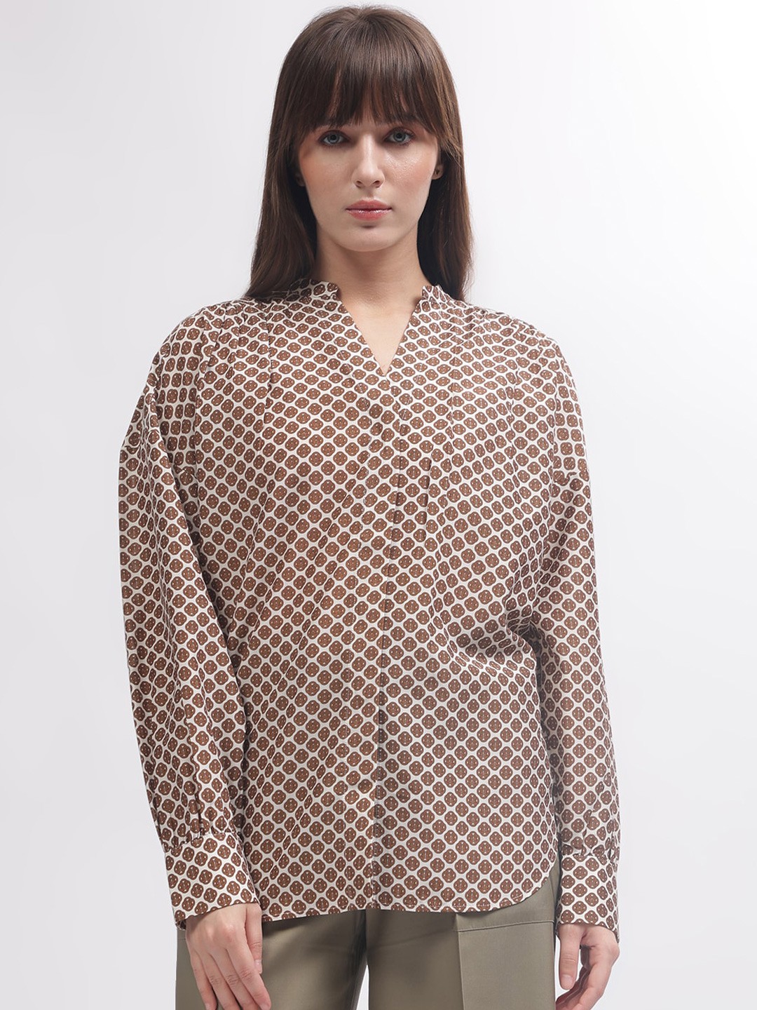 

GANT Printed Band Collar Relaxed Fit Shirt, Brown