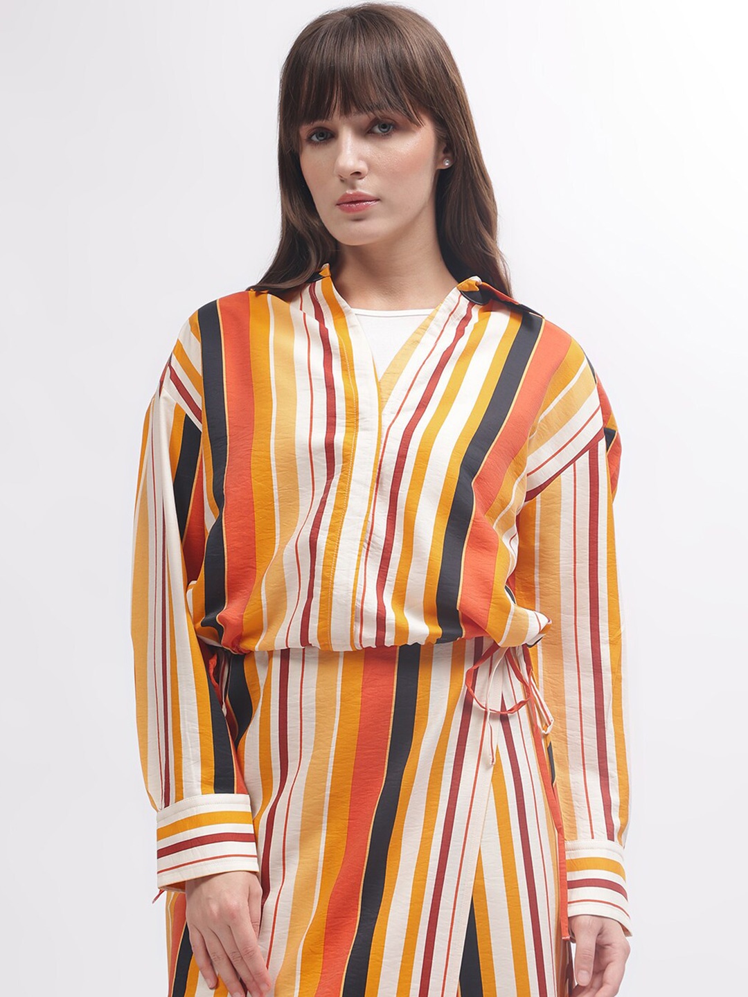 

GANT Women Multi Or Variegated Stripes Opaque Relaxed Fit Casual Shirt, Orange