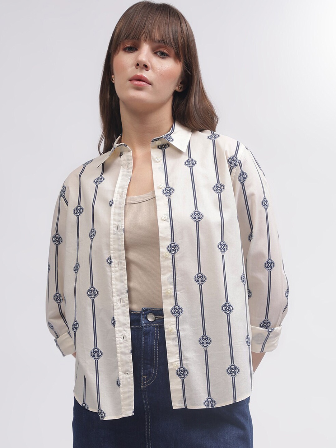 

GANT Printed Spread Collar Regular Fit Shirt, White