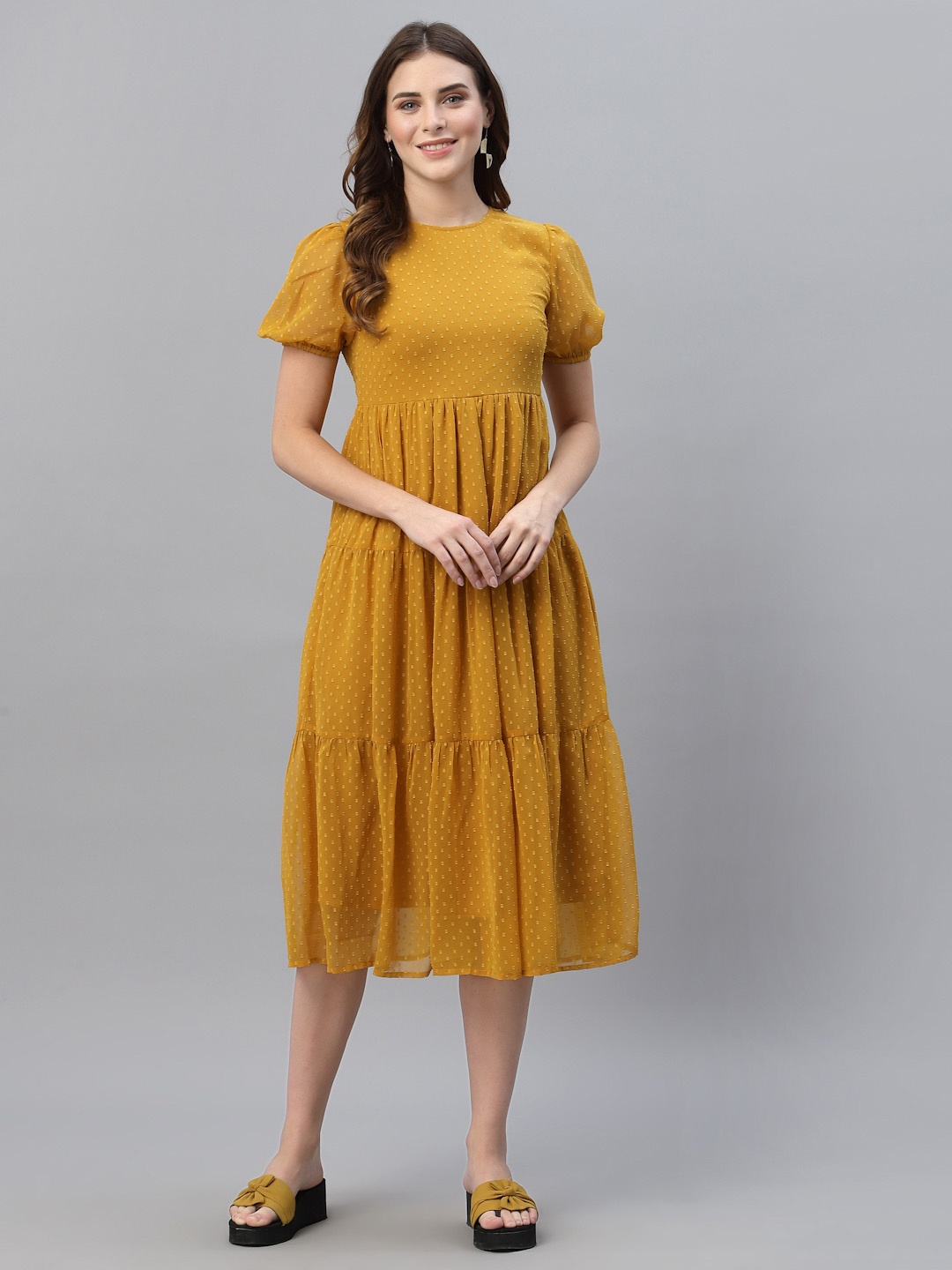 

HOUSE OF KKARMA Georgette Empire Midi Dress, Yellow