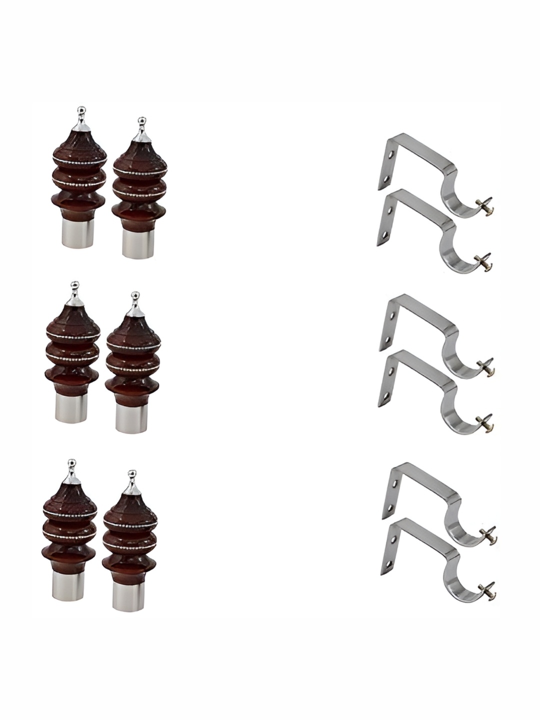

Rab Brown & Silver Toned 6 Pieces Rod Rail Bracket & Curtain Knobs
