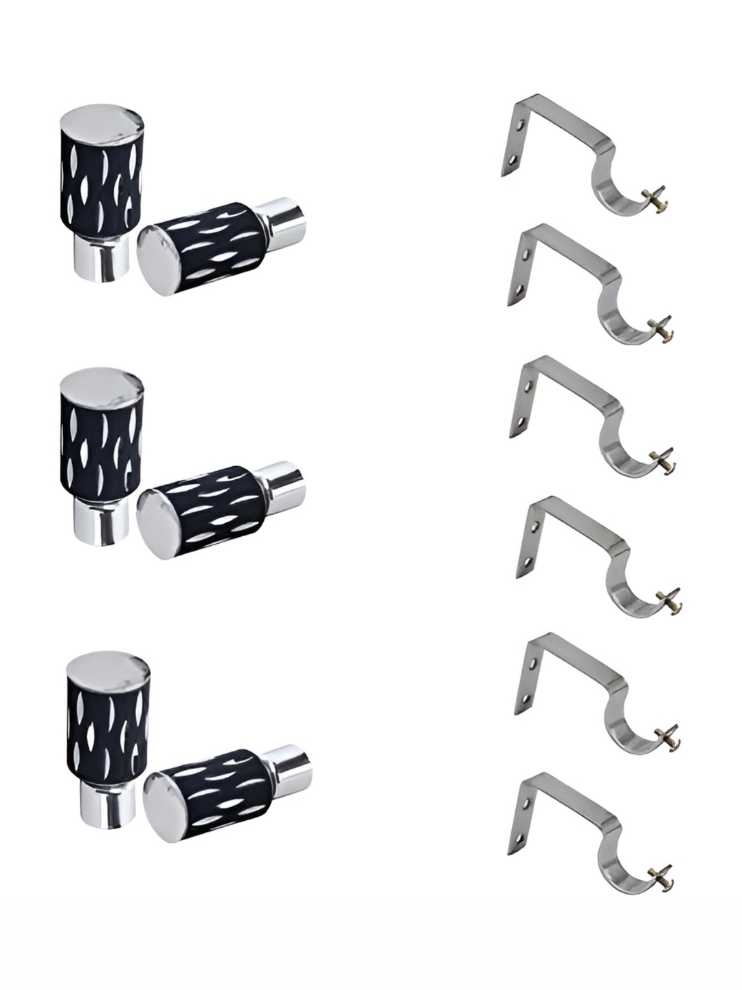 

Rab Black & Silver Toned 12 Pieces Stainless Steel Rod Rail Bracket With Hooks