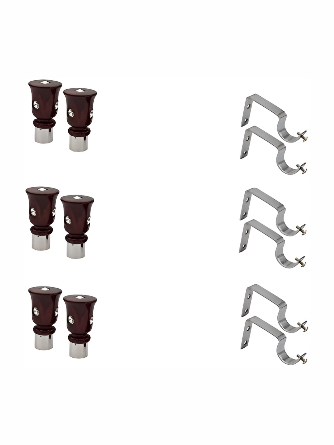 

Rab Brown & Silver Toned 12 Pieces Rust Proof Rod Rail Metal Bracket With Hooks